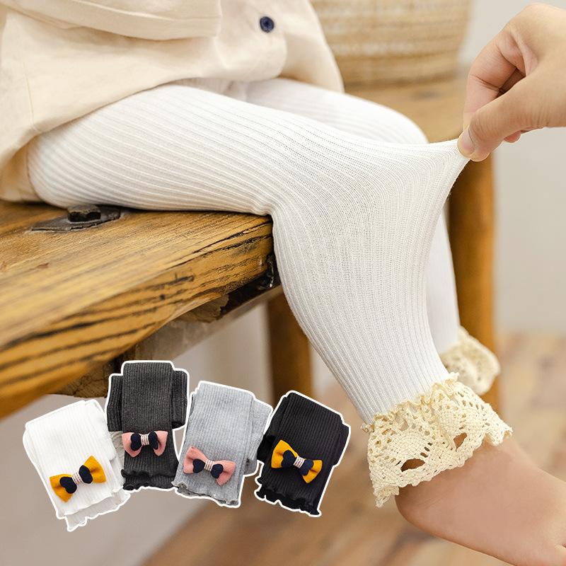 Frühlings- und Herbst-Baby Große PP-Hose mit vertikalen Streifen und Schleife Kann geöffnet werden, Kinder-Neun-Punkte-Hose, Mädchenhose