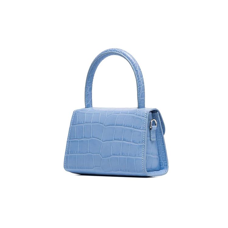 By Far Croco Series Crocodile Pattern Flap Closure Leather Mini Handheld Crossbody Shoulder Bag Women Bags Blue 18FWMINASBDSMA