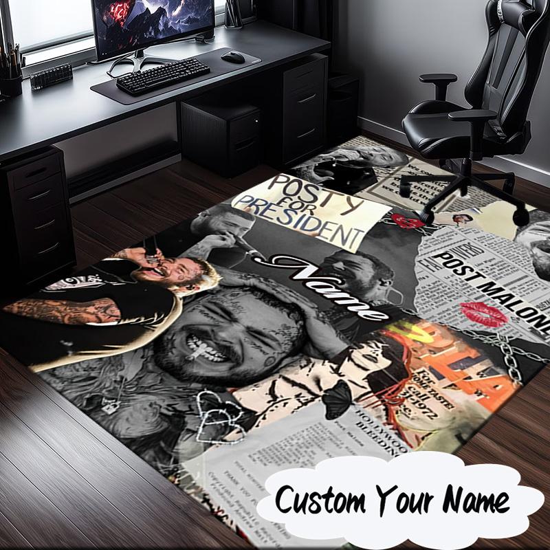 Custom Name Post Malone Artwork Rug for Living Room, Game Rooms, Office, Bedroom, Floor Mat Playful Design, Fan Gifts Christmas Decor