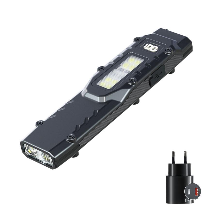 Rechargeable 1500 Lumen Flat Flashlights EDC Tactical Flashlight Dual-Switches LED Small Flashlight with Digital Display Stainle