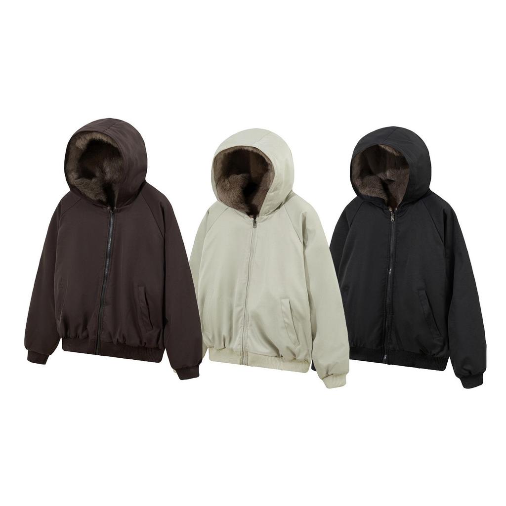 Unisex Wendbare Baumwolljacke mit Fleecefutter und Kapuze - Winter-Essential