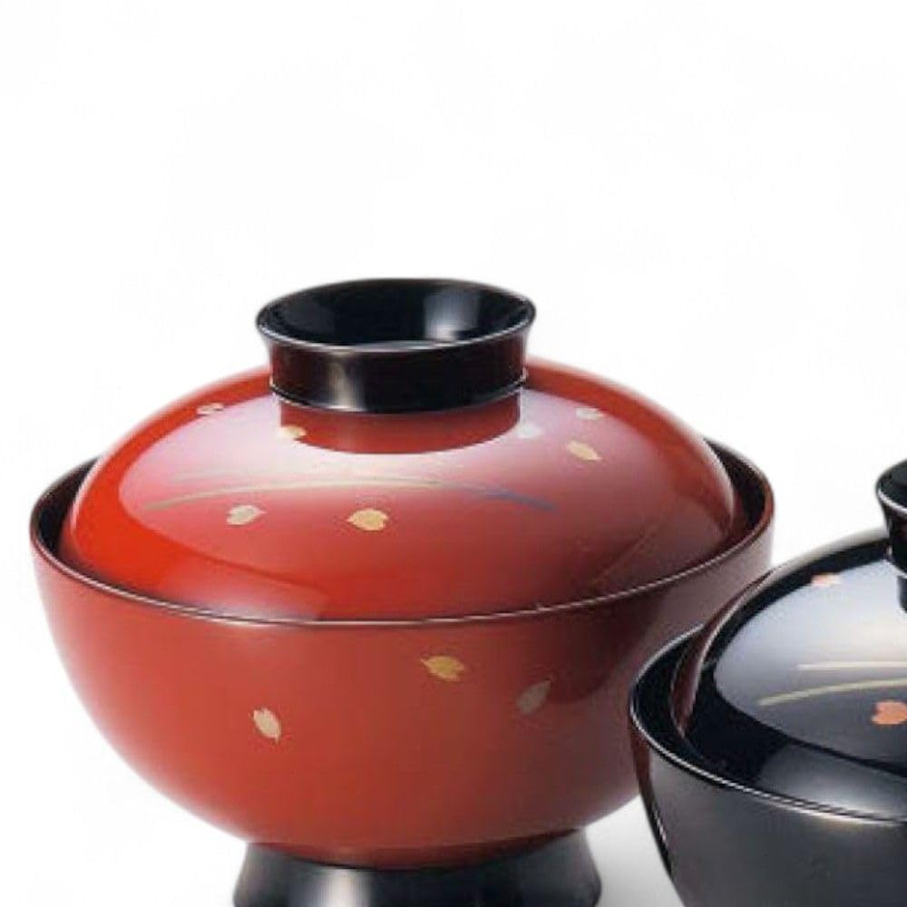 Set of 2 Lacquerware Made in Japan with a Synthetic Process of Wood Powder and with Polished J-kitchens Bowls, Resin, Hand-Painted Maki-e Finish,