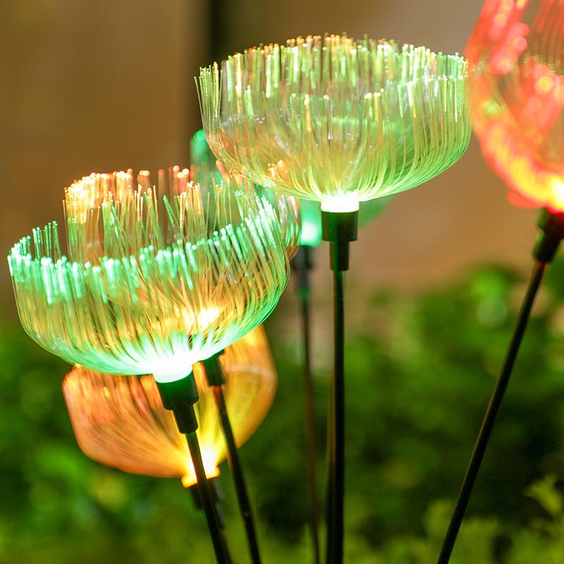 2pcs Outdoor Solar Jellyfish Light, 7 LED Fiber Optic Pathway Lights , for Courtyard, Garden, Villa, Lawn, Waterproof Camping