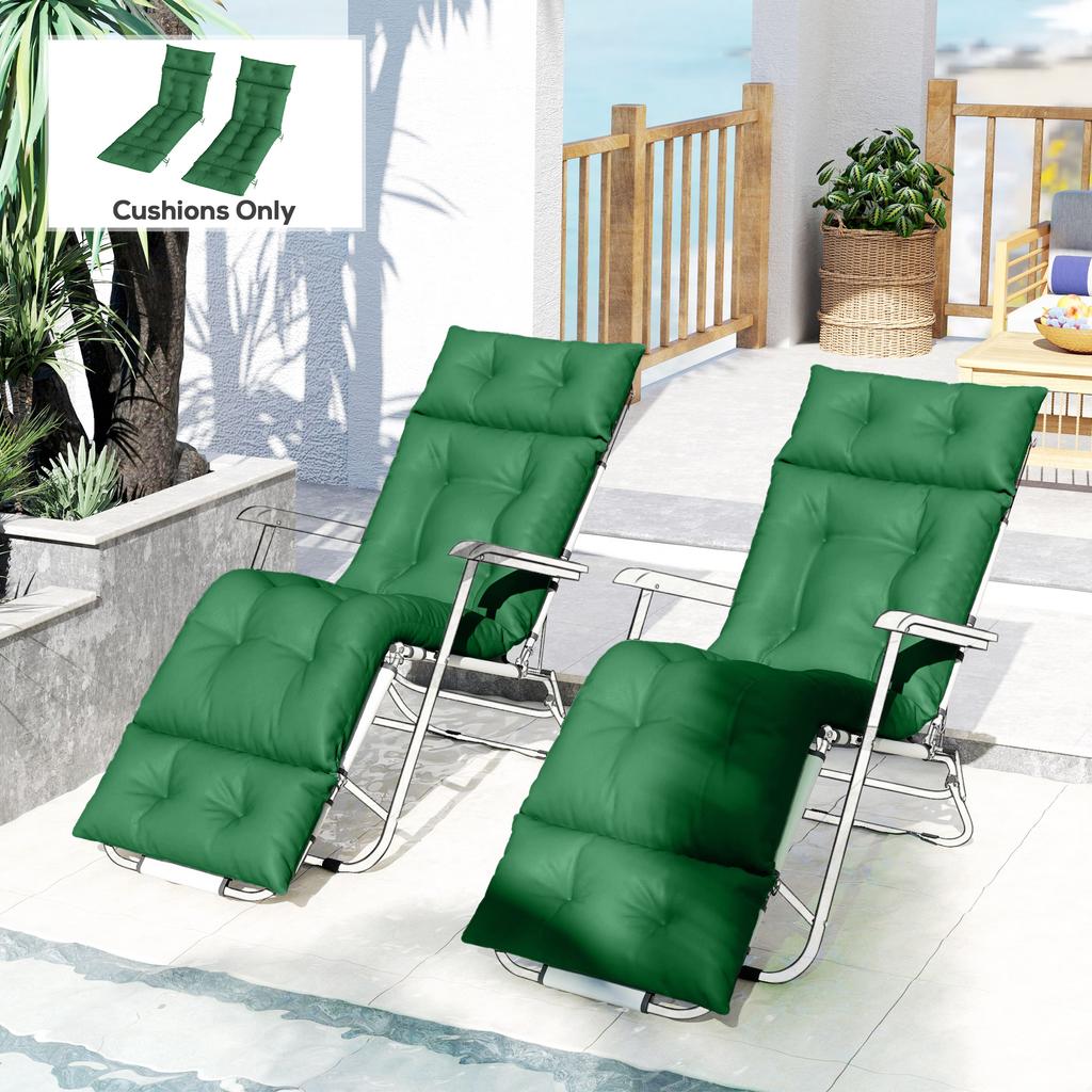 Set of Two 190 x 56cm Sun Lounger Cushions - Green