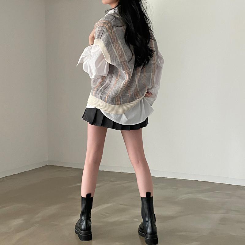 Ärmellose Weste Weste kariert übergroß Frühling Herbst Damen Pullover Pullover Strickwaren Tops