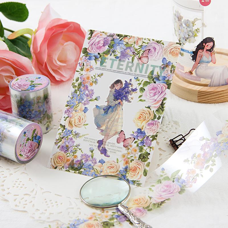 Dream Flower Fairy Tale Washi Tape Roll - Floral Decorative Stickers for Children's Journals
