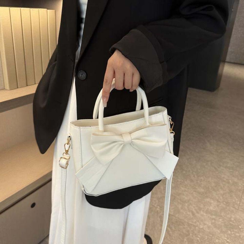 

Водонепроницаемая сумка через плечо с бантом, однотонная сумка для сообщений в стиле Лолиты, кожаная сумка через плечо с бантом, ежедневная