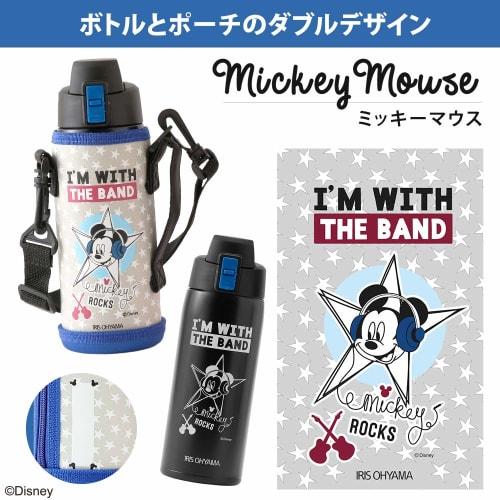 IRIS OHYAMA Kids' 600ml Water Bottle, Mickey Mouse (Blue), One-Touch Opening, Direct Drinking, Disney Design, Vacuum Insulation, Keeps Water Cold for