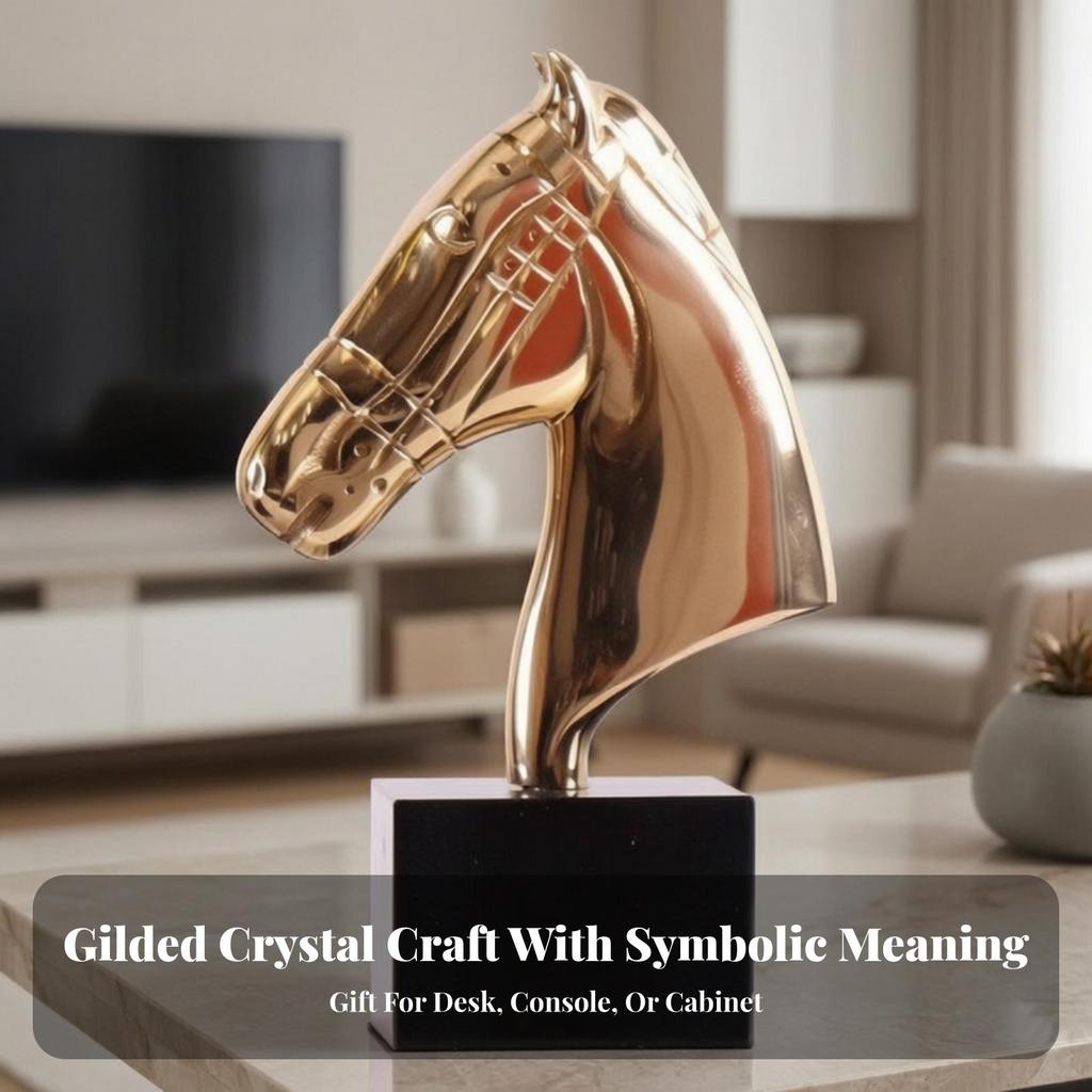Horse Head Bust Modern Sculpture with Marble Base Traditional for Office