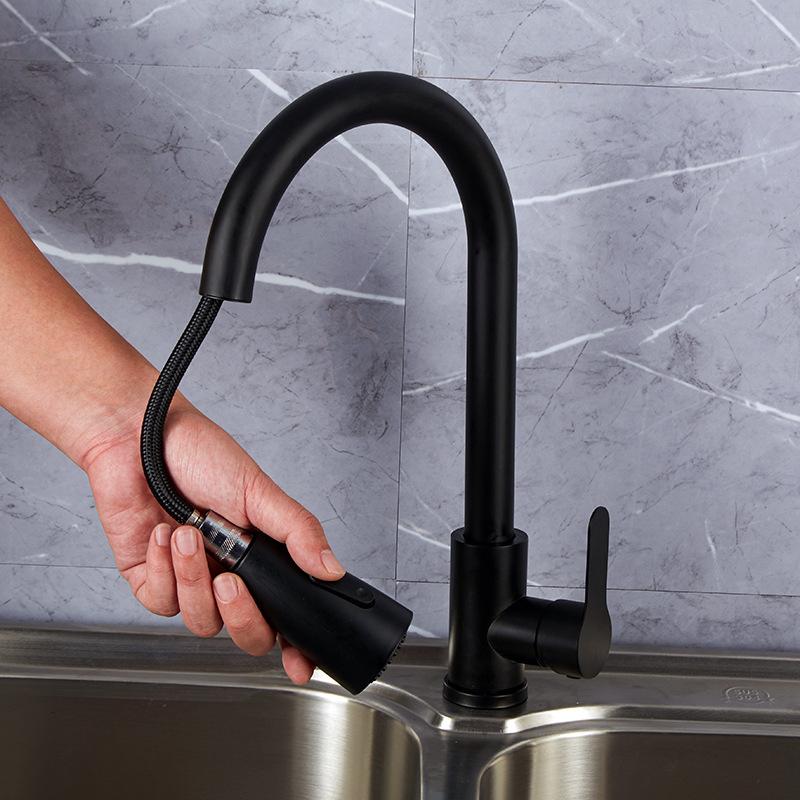Modern  Stainless Steel Pull-Down Kitchen Faucet, 360° Swivel Hot/Cold Water Tap with Dual Function Pull Out  for Kitchen Sink