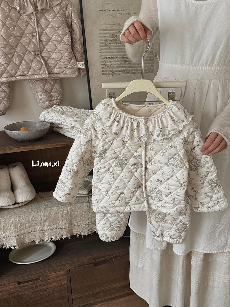 

88276 Winter Pajama Set for Girls - New 2025 Style, Fleece Lined, Comfortable, Lace Trimmed Home Wear. 90 cm