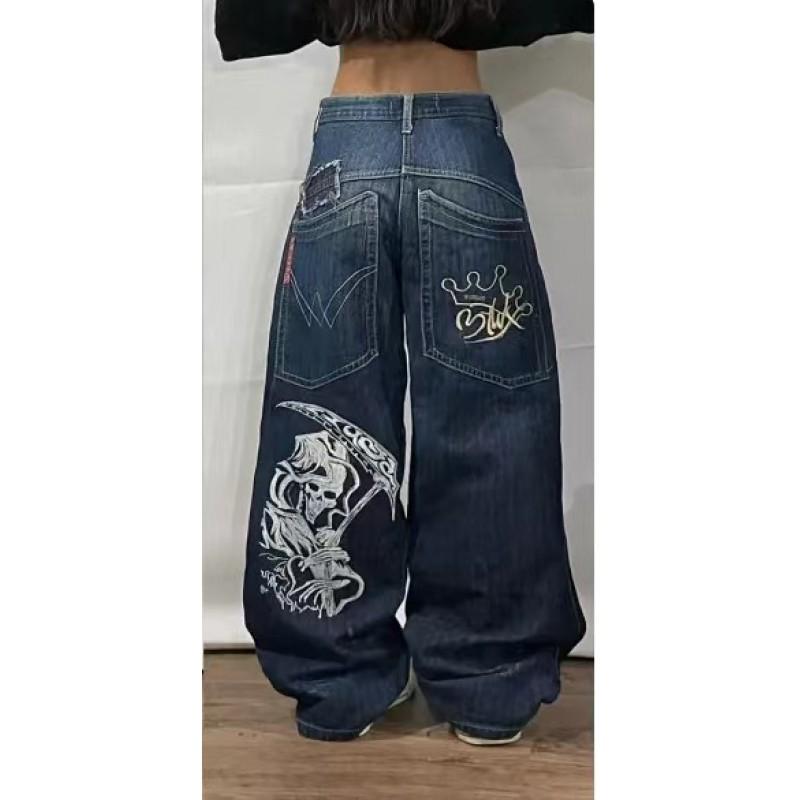 Jeans da Uomo Vestibilità Rilassata Denim Lavato Vintage Con Stampa Grafica Gamba Dritta Pantaloni Streetwear Autunno