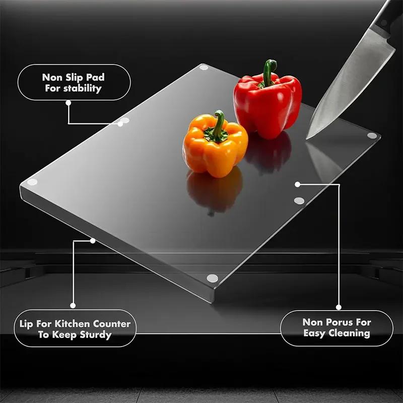 Acrylic Cutting Board with Counter Lip Thickness Clear Acrylic Cutting Board for Kitchen Anti Slip Cutting Board Kitchen Gadgets