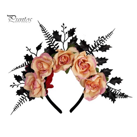Fascia Nera con Testa di Rosa per Halloween, Fascia, Ghirlanda di Fiori e Foglie Cerchietti per Capelli Fasce, Accessori Gotici Donna Copricapo Fascia per Capelli Cosplay Festa Vestito