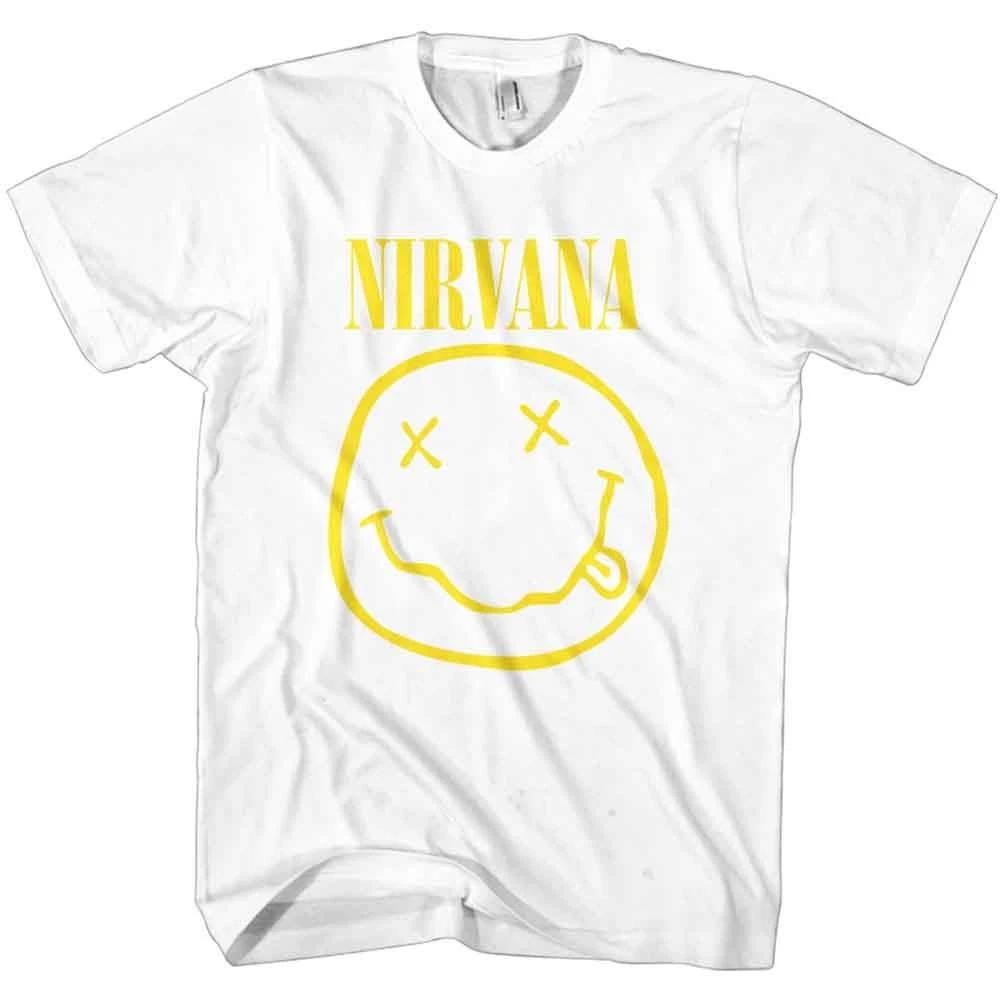 Nirvana T Shirt Yellow Smile Band Logo new Official Mens White M