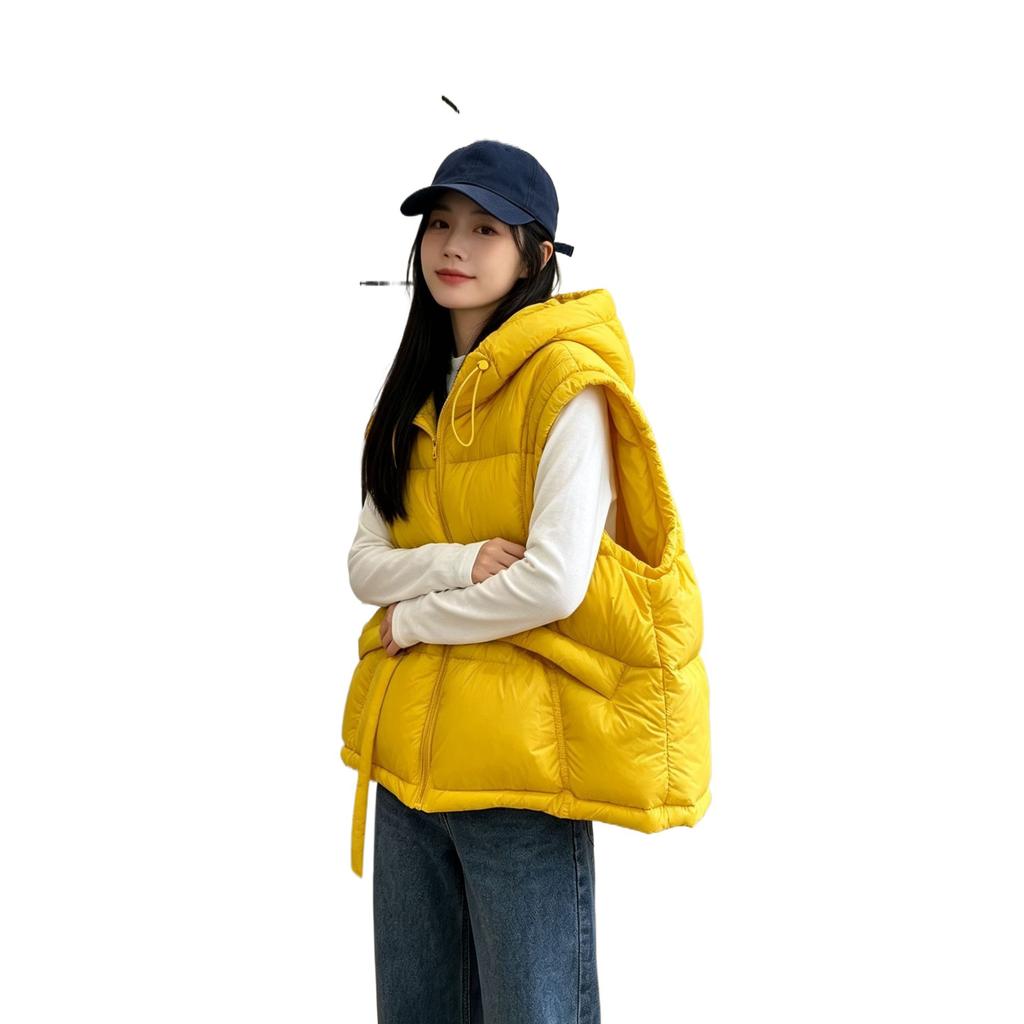 Europe, America, autumn and winter new down cotton vest women's small hooded loose short puff vest cotton vest