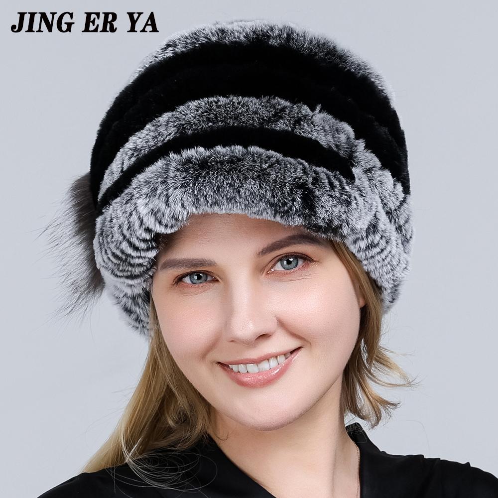 

JINGERYA зимние шапки из кроличьего меха для женщин, шапки из натурального меха рекса с цветочным принтом, эластичные шапки, теплая модная женская снежная шапка