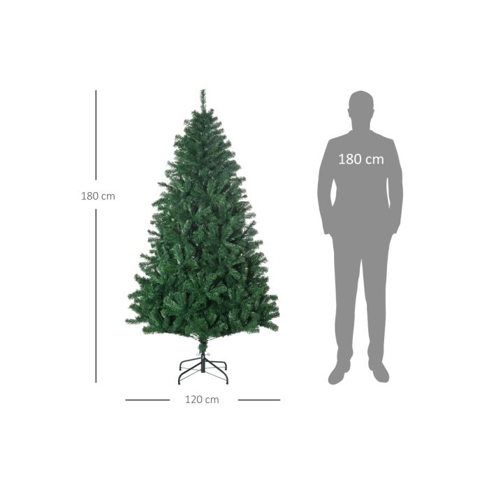 HOMCOM Sapin de Noël 1,8 m Sapin artificiel 1000 branches Pied métallique PVC Vert Ø120 x 180H cm