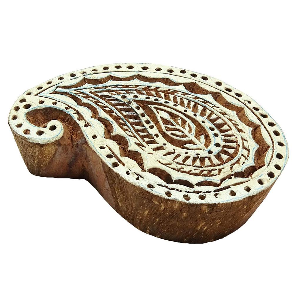 Decorative Paisley Pattern Wooden Stamp Block Hand Carved Textile Printing
