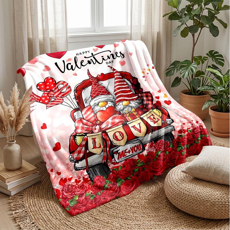 Valentine Gnome Love Truck Theme blanket Lightweight Warm Flannel Blanket Decorative Throw Blanket for Home Decoration