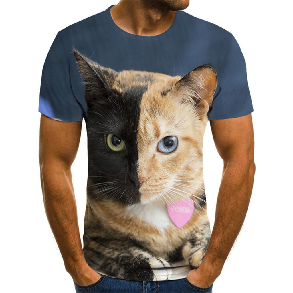 Summer Round Neck 3D Funny Cat Pattern Print Top Fashionable Casual Short Sleeved Men's T-shirts