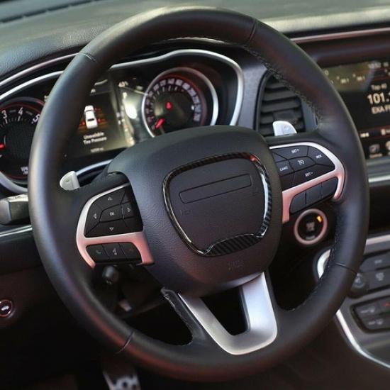 Steering Wheel Cover Trim Bezel For Dodge Challenger Charger 2015+ Carbon Fiber