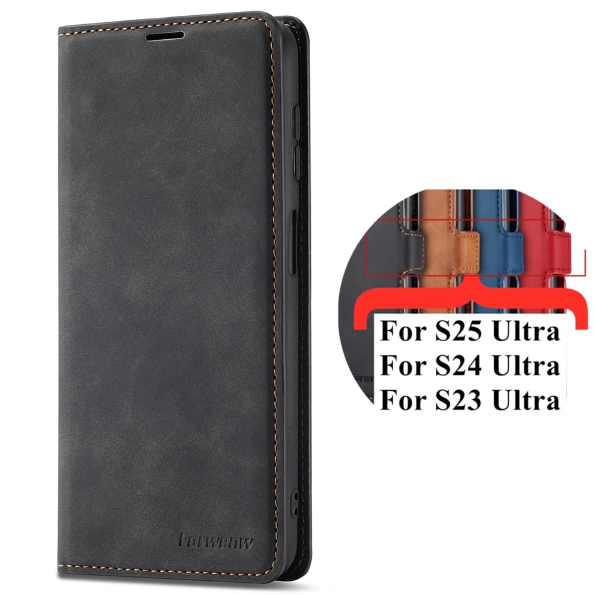 

Чехол-книжка из кожи для Samsung Galaxy S25 S24 Ultra S23 FE S22 Plus A16 A36 A56 A06 A15 A25 A35 A55 A05 A14 A34 A54 Galaxy S25 Ultra чёрный