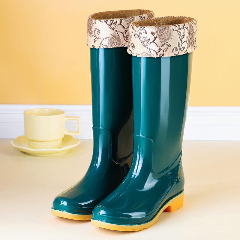 Dámské fleecem podšité protiskluzové nepromokavé gumové holínky s vysokým svrškem