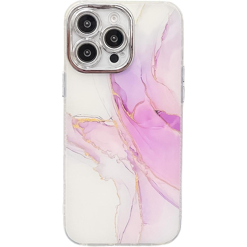 Electroplating Fine Hole Marble Pattern Suitable for IPhone16promax Mobile Phone Case IMD Apple 15 Anti Fall Protection Case
