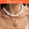 Shell Pendant Necklace With Geometric Design And Multilayer Chain For Summer Beach Style Jewelry