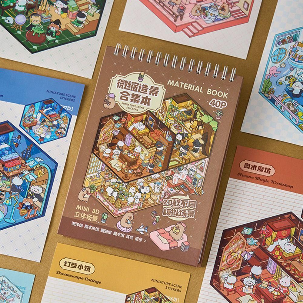 3D Cabin Scene Stickers Book Visual Stacking Cartoon Miniature Scene Sticker DIY Cabin Scene Toy Game Stickers