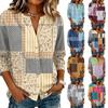 Women's Cotton Linen Shirt, Printed Pattern 3/4 Sleeve Casual Blouse for Summer