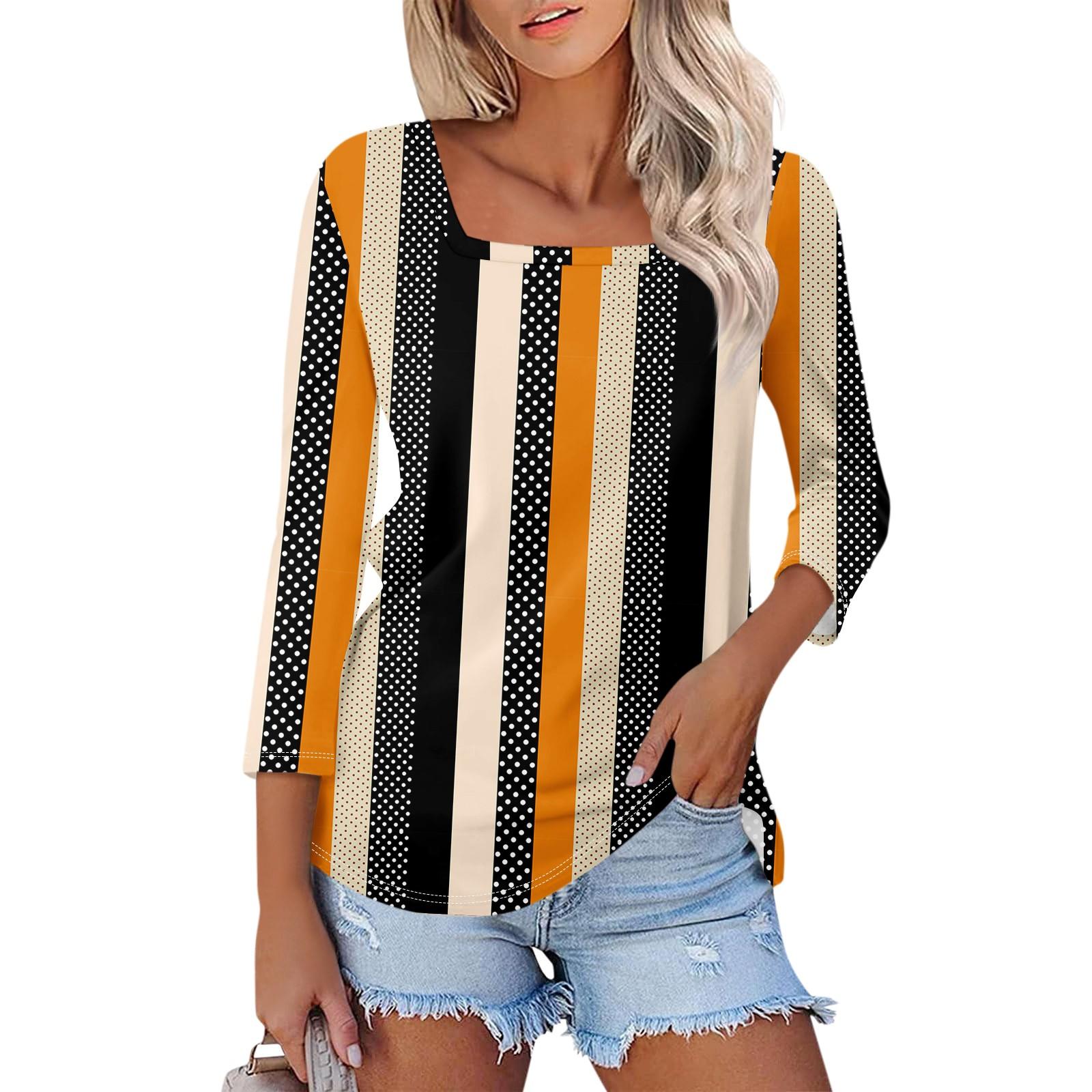 

Women s 3/4 Sleeve Square Neck Floral Shirt Casual Loose Tunic Top L помаранчевий