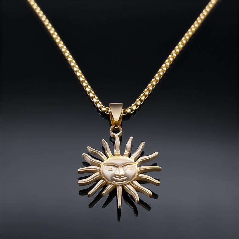 Witchcraft Retro Sun Goddess Necklace for Women/Men Stainless Steel Gold Color Vintage Necklaces Jewerly Collar Mujer NHH16S02