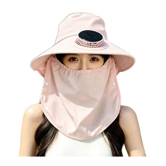 Fisherman Hat with Face Guard Shawl Outdoor Activities Cap with Built-in Fan Solar