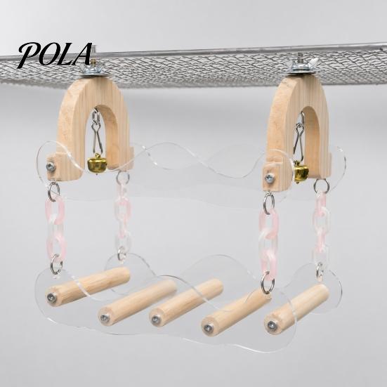 Sturdy Parrot Swing Toy, Bird Cage Perch, 5 Wooden Perch Poles, Acrylic Hanging Toy Frame with Bells for Small Medium Parrots Budgies Cockatiels