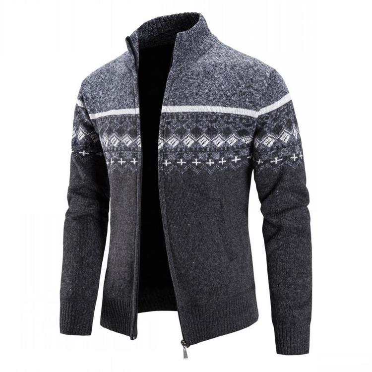 Buy Mens StandCollar Full Zip Knitted Cardigan Casual Long Sleeve High