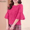 ZANZEA Women Elegant Lace Patchwork Casual Half Sleeve Blouse