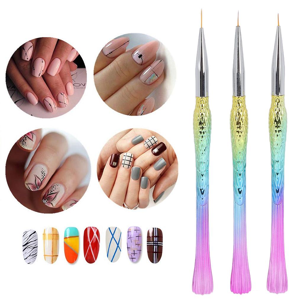 3pcs Nail Art Liner Brushes Professional Nail Gel Painting Nail Brushes Pen Tools 7/9/12mm