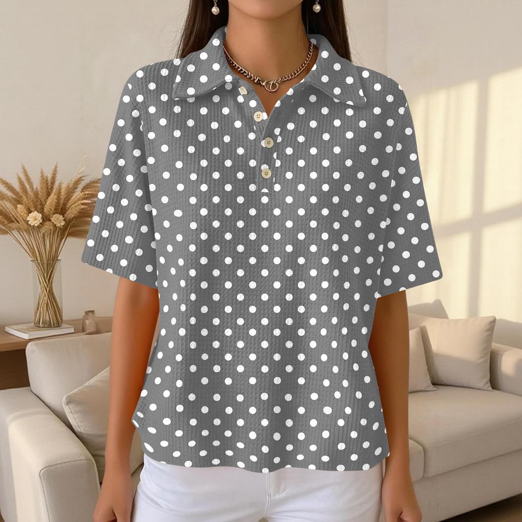 Women's Fashion Casual Lapel Short Sleeve Color Shirt Women's Up Tops