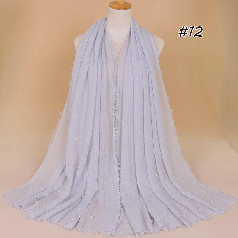 New Plain Crinkled Cotton Muslim Hijab Scarf Women Ladies Scarfs Shawls Head Wrap Pearl Beads Head Scarves Soft Muffler Stole