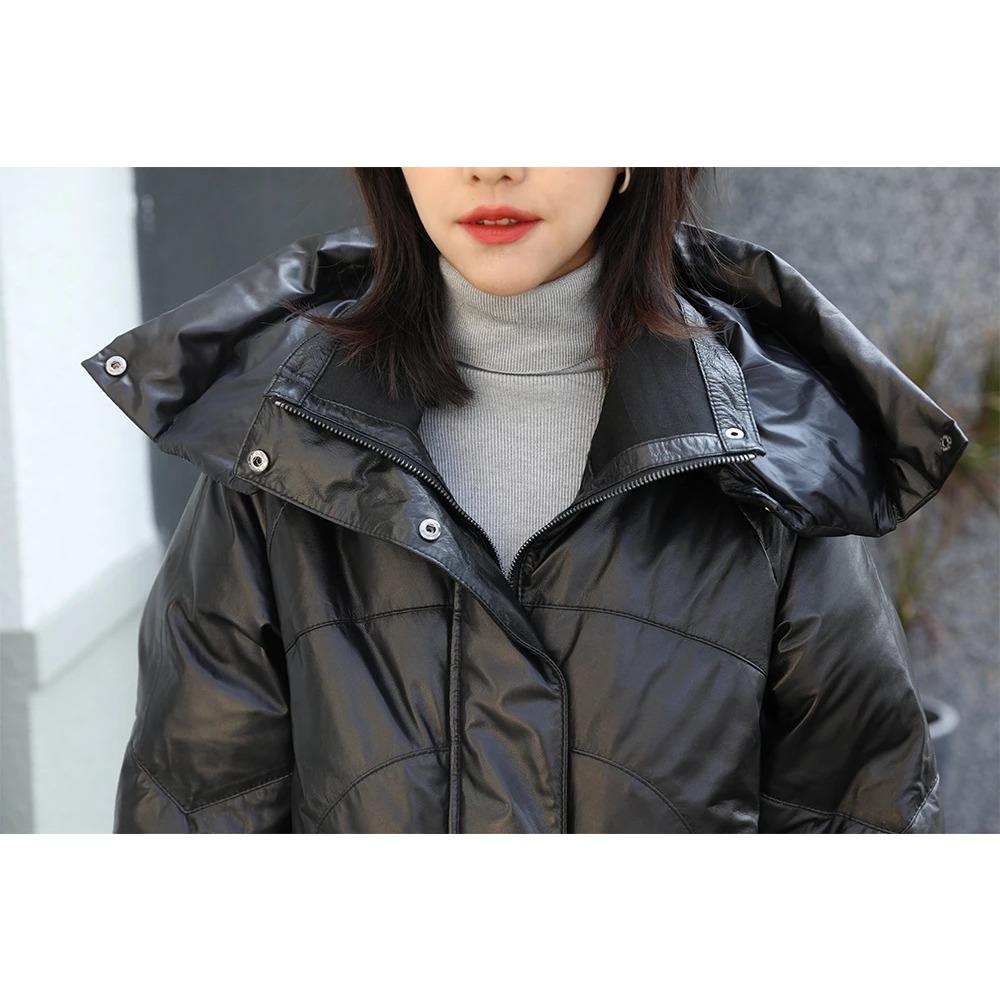 Damen-Ledermantel für den Winter, 100 % weiches Schaffell, abnehmbare Kapuze, dicker Damenmantel für den Winter, freie Größe