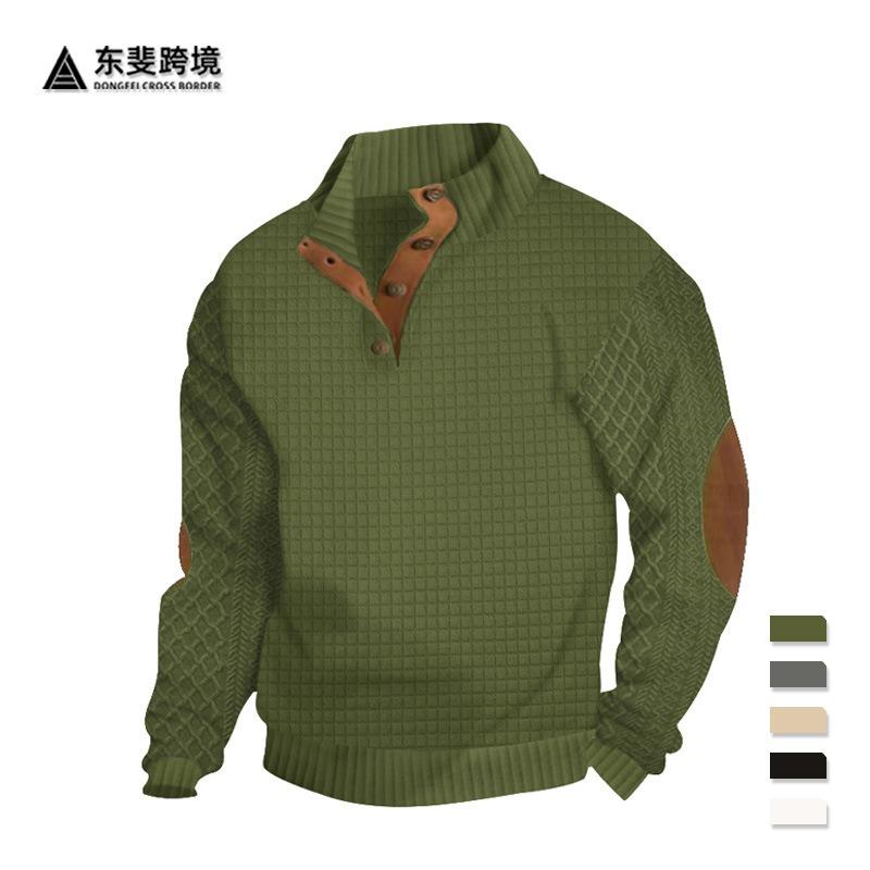 Spring and Autumn Splicing Small Checked Men's Long Sleeve Casual Top Embroidered Cardigan Pullover Sweater