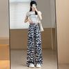 Leopard Print  Wide Leg Pants Women Summer High Waist Slimming Straight Leg Casual Floor Pant