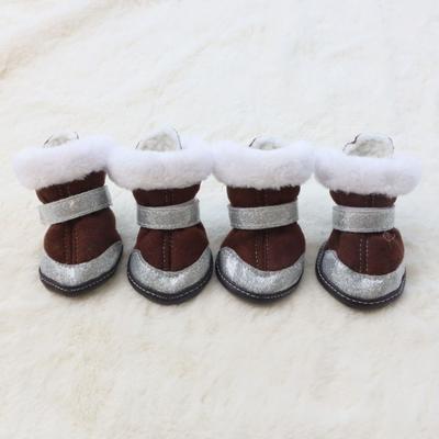4Pcs/Set Reflective Waterproof Winter Dog Shoes Thickened Warm Anti-slip Dog Shoes Soft Sole Velvet Pet Snow Boots Snow Walking