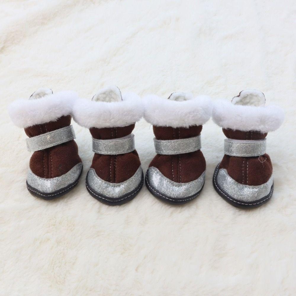 

4Pcs/Set Waterproof Pet Snow Boots Thickened Anti-slip Dog Shoes Winter Dog Shoes Snow Walking Size 3