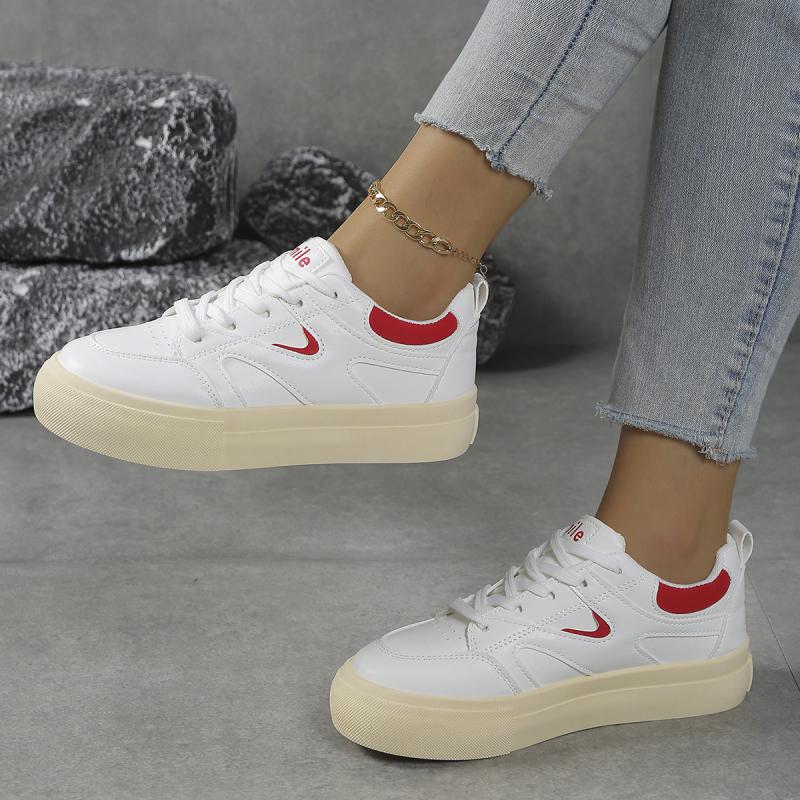 Fashion Fashion Mix Color Skateboard Shoes Women 2025 Autumn Round Toe Thick Bottom Lace Up Sneakers Comfort Non Slip Casual Shoes