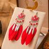 Neuer Drop Oil Fächerförmiger Federohrring für Damen Mode Bohemian Langer Silberfarbener Metall Reiskorn Hänger Ohrring Schmuck