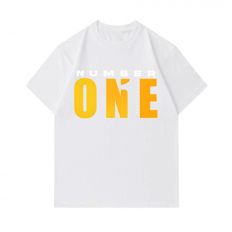 Men's 100% Cotton Crew Neck Short Sleeve T-Shirt, Casual NUMBER ONE Letter Printed Soft Breathable Summer Tee Top for Daily Wear Street Activity