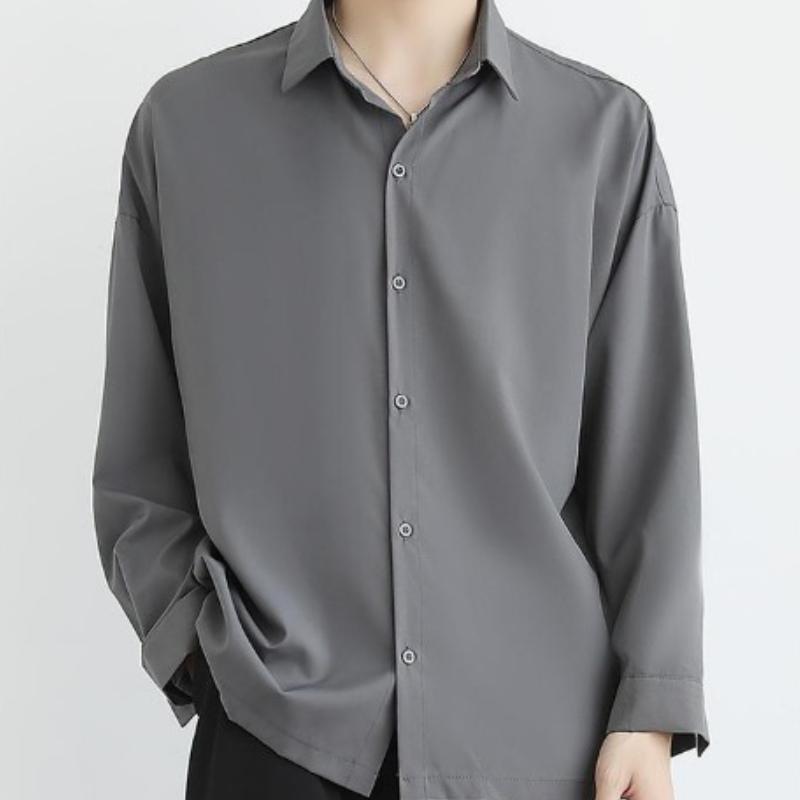 Non-ironing draping shirt men's long sleeve black plankton handsome casual high-grade with spring and autumn white shirt